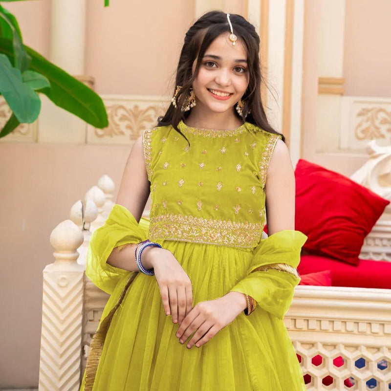 Girls Chiffon Embroidered Set — Yellow