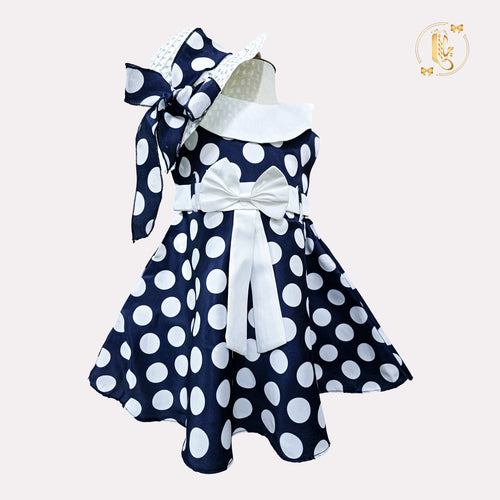 Orange polka dot girls frock with hat