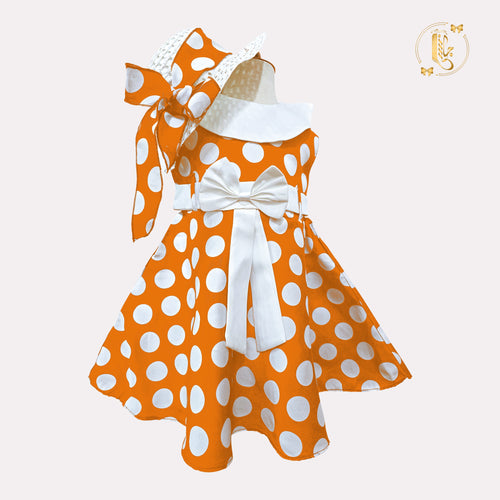 Red polka dot frock with hat