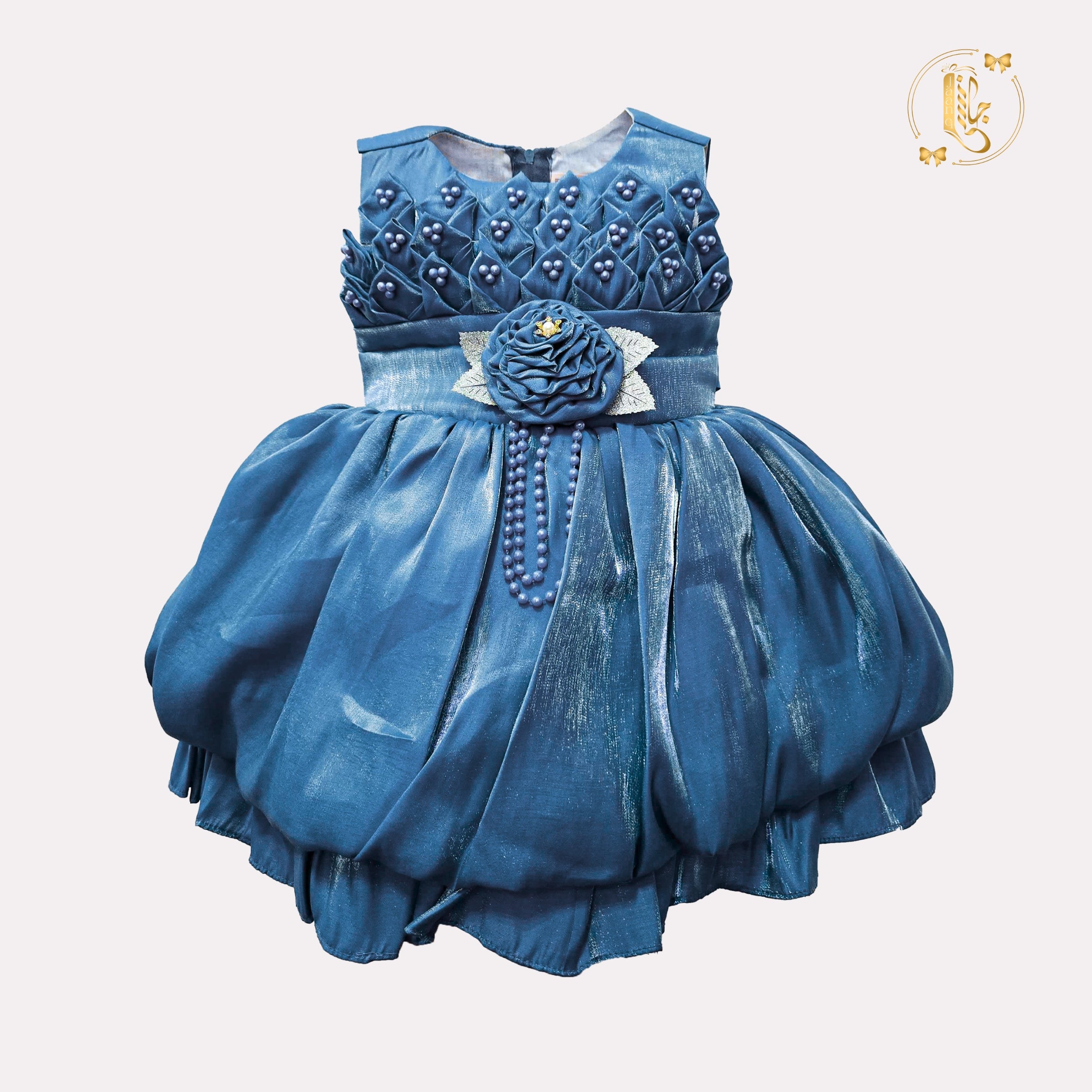 Blue Floral 3D Organza Party Frock