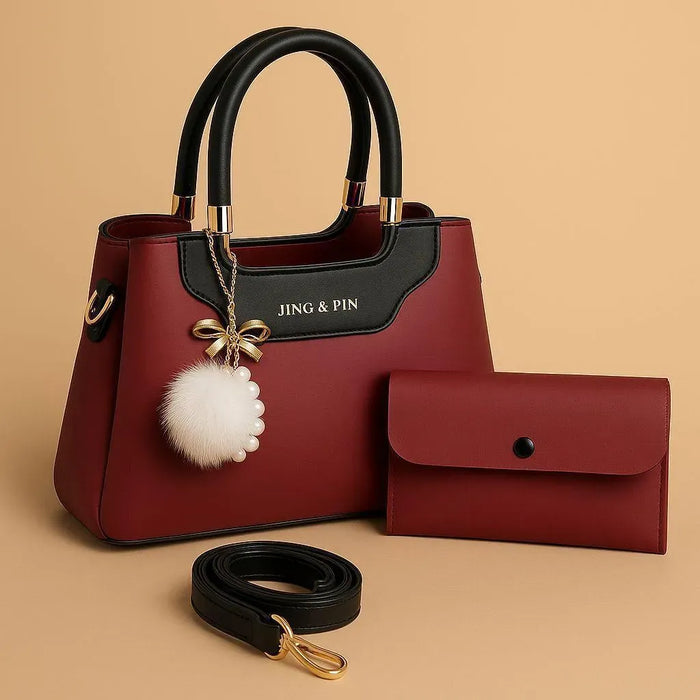 Maroon Black Handbag & Wallet Set for Women — shop at JaanCi