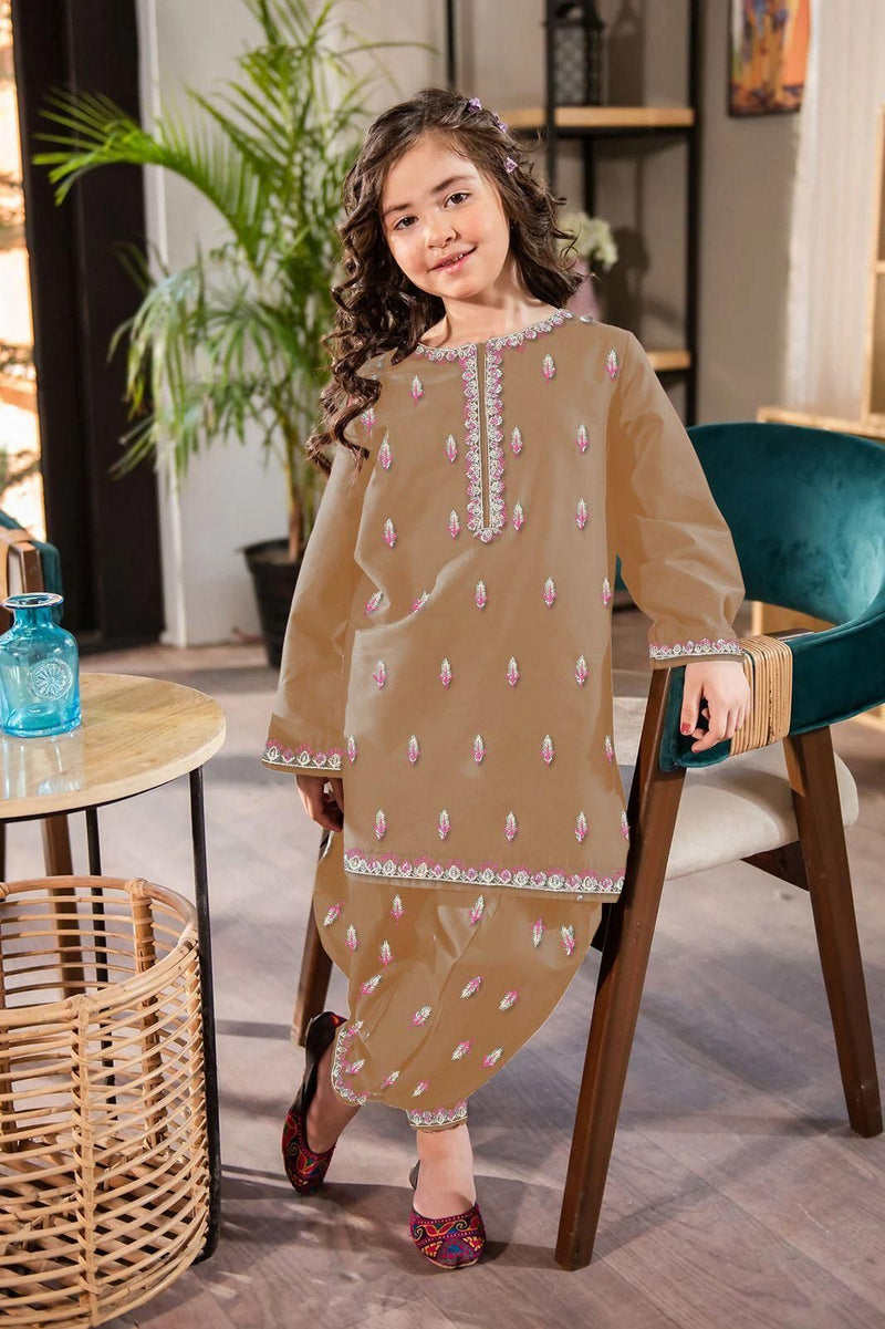 Girls Cotton Embroidered Kurta & Trouser Set (7-12Y)