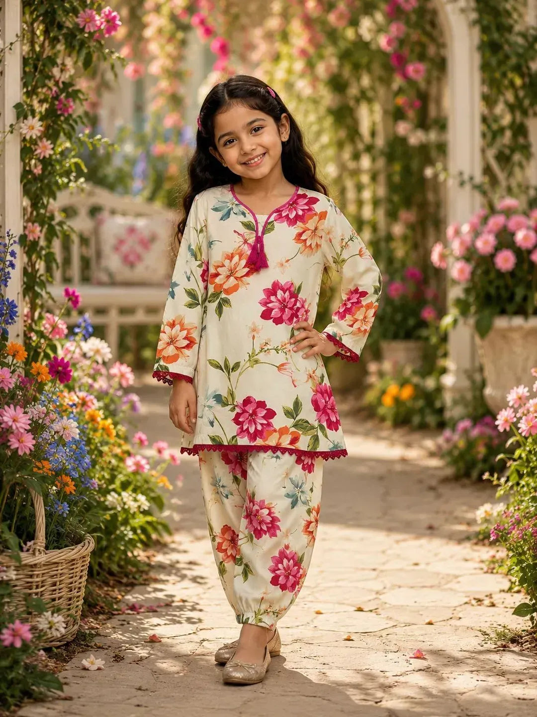 Girls' Cotton Printed Kurta and Trouser Set - 2 Pcs — JaanCi