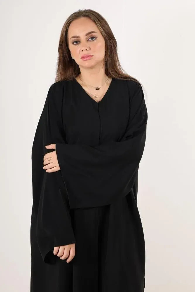 Black V-Neck Abaya — 57in Nida Fabric