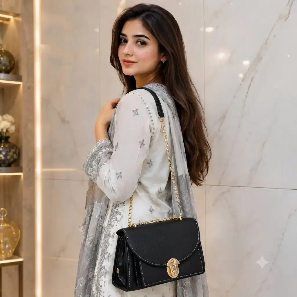 Royal Black Luxe Chain Crossbody Bag