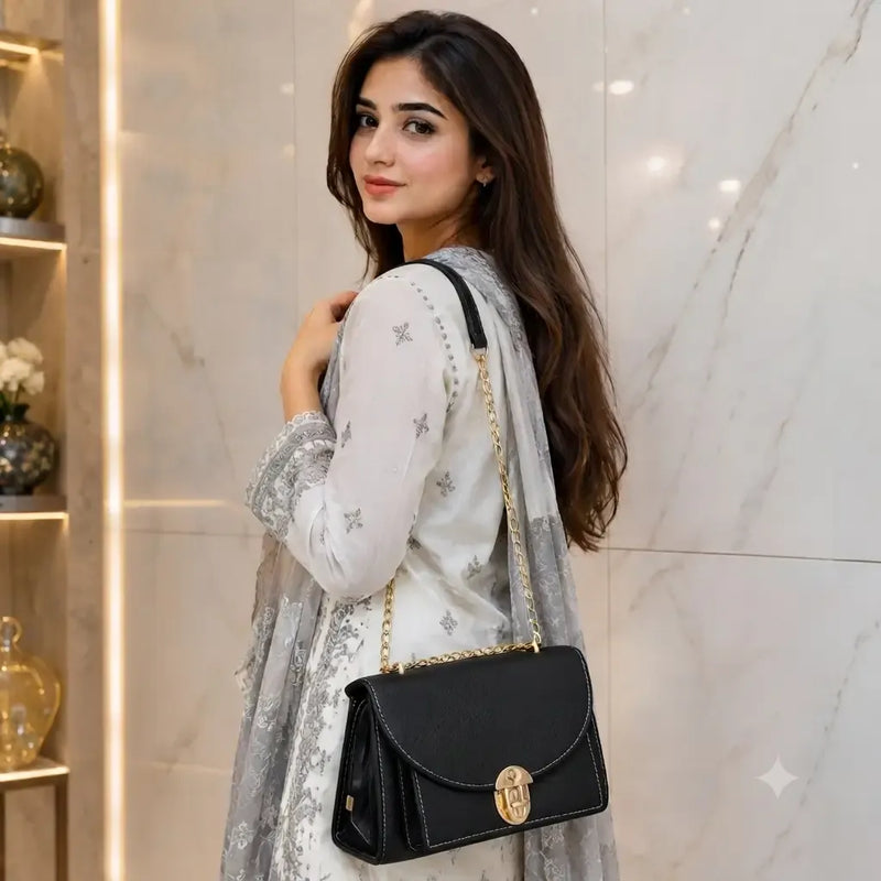Royal Black Luxe Chain Crossbody Bag