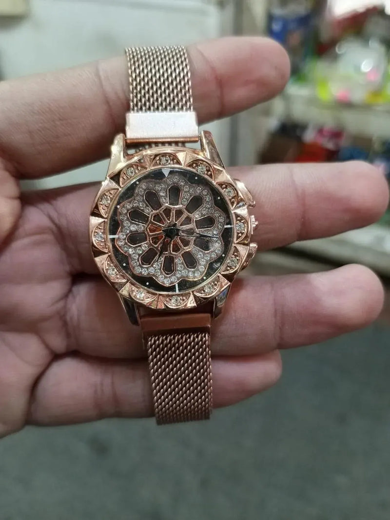 Rose Gold Floral Dial Watch