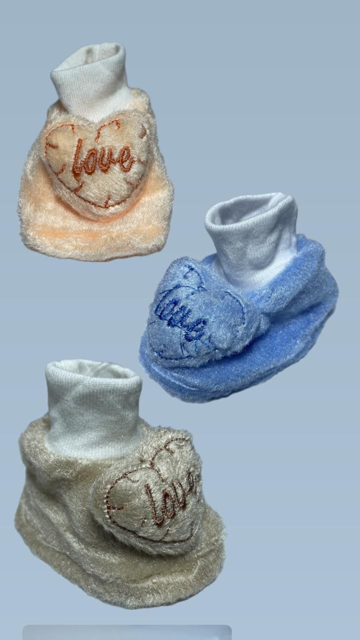 Baby Fleece Booties with Love Embroidery
