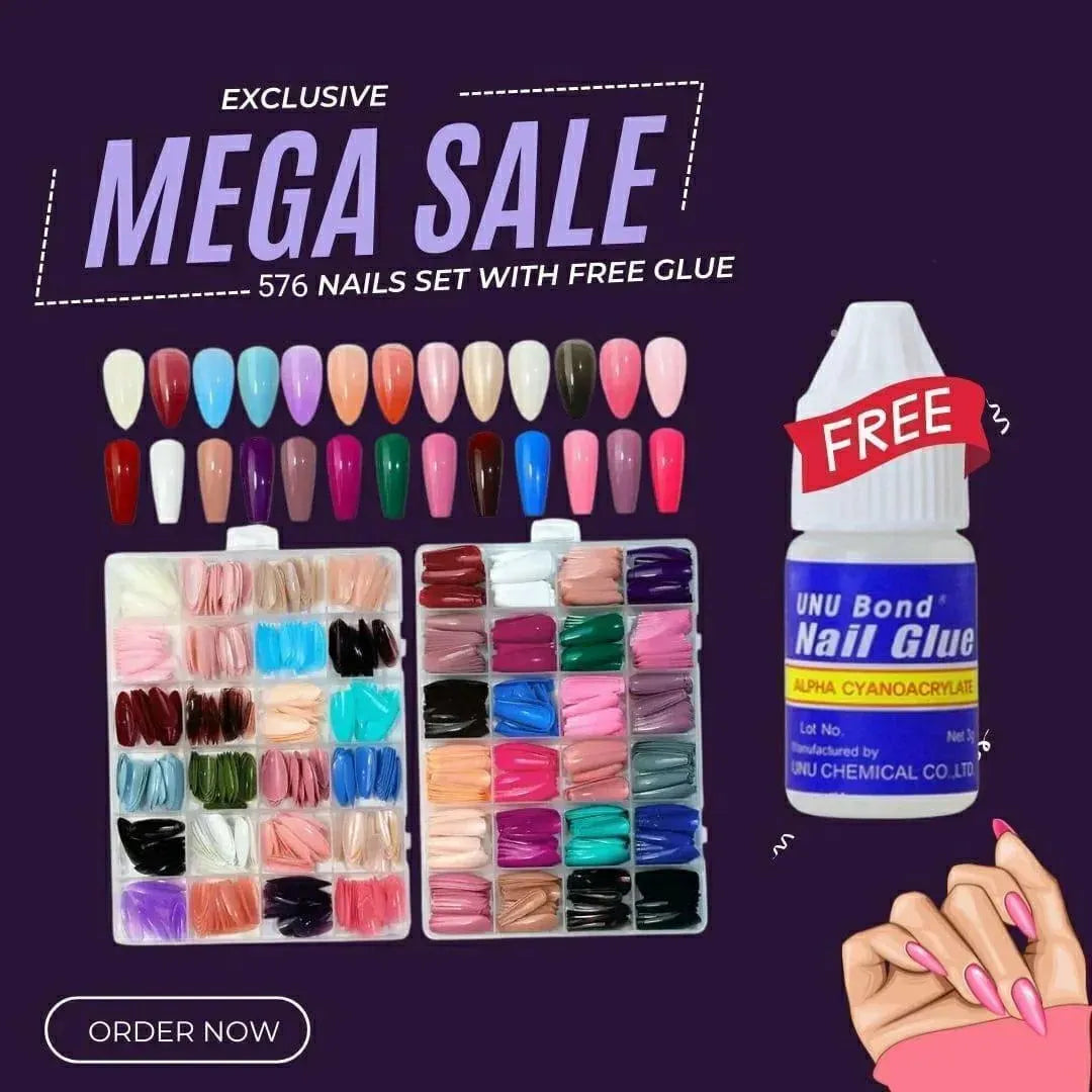576-Piece Press-On Nail Set with Glue