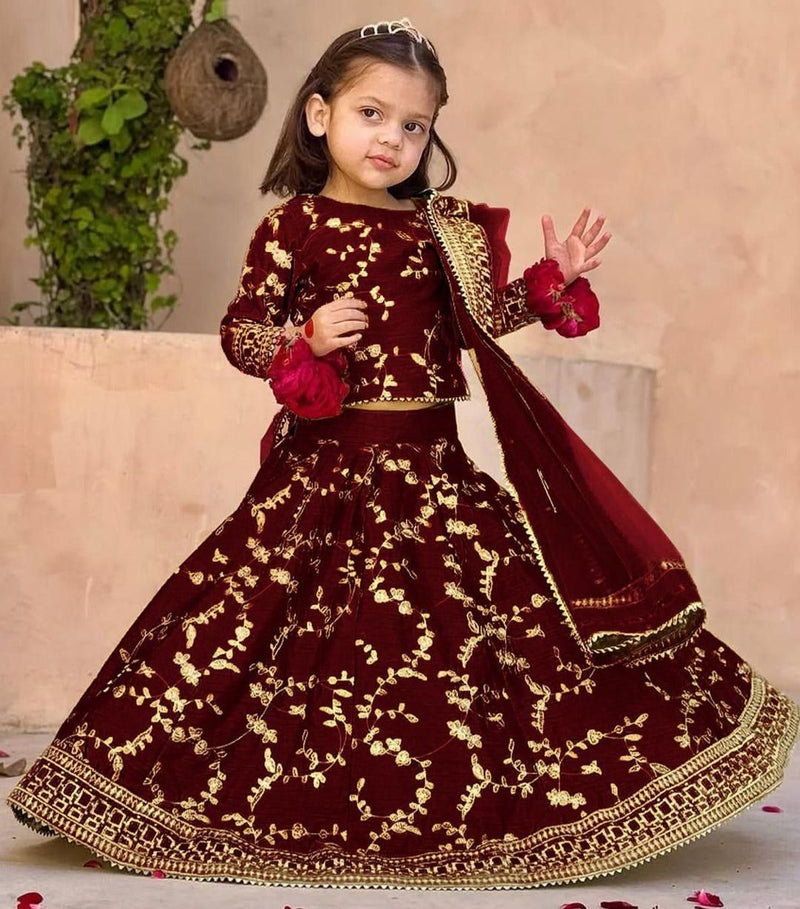 Maroon Raw Silk 3-Pc Embroidered Set