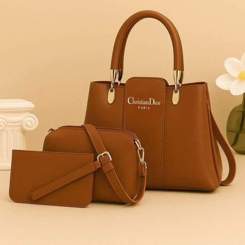 Mustard Leather 3-Piece Handbag Set for Women — shop at JaanCi