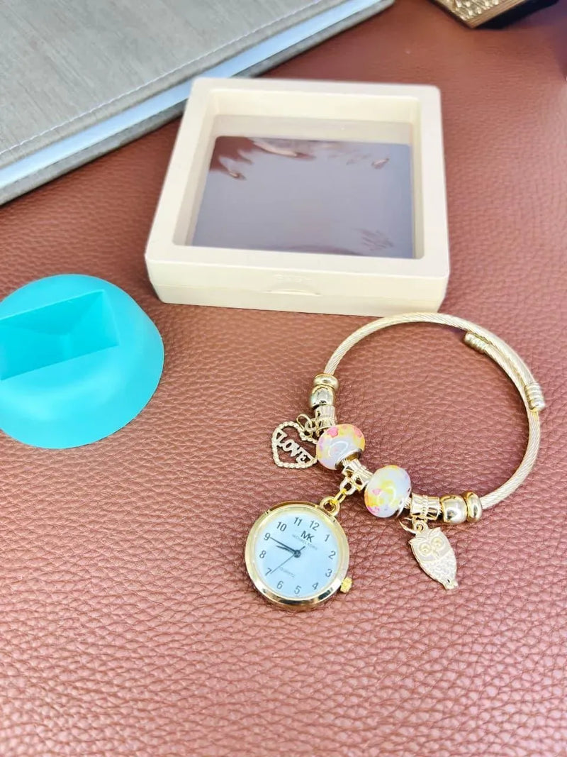 Golden Brass Watch with Owl Charm