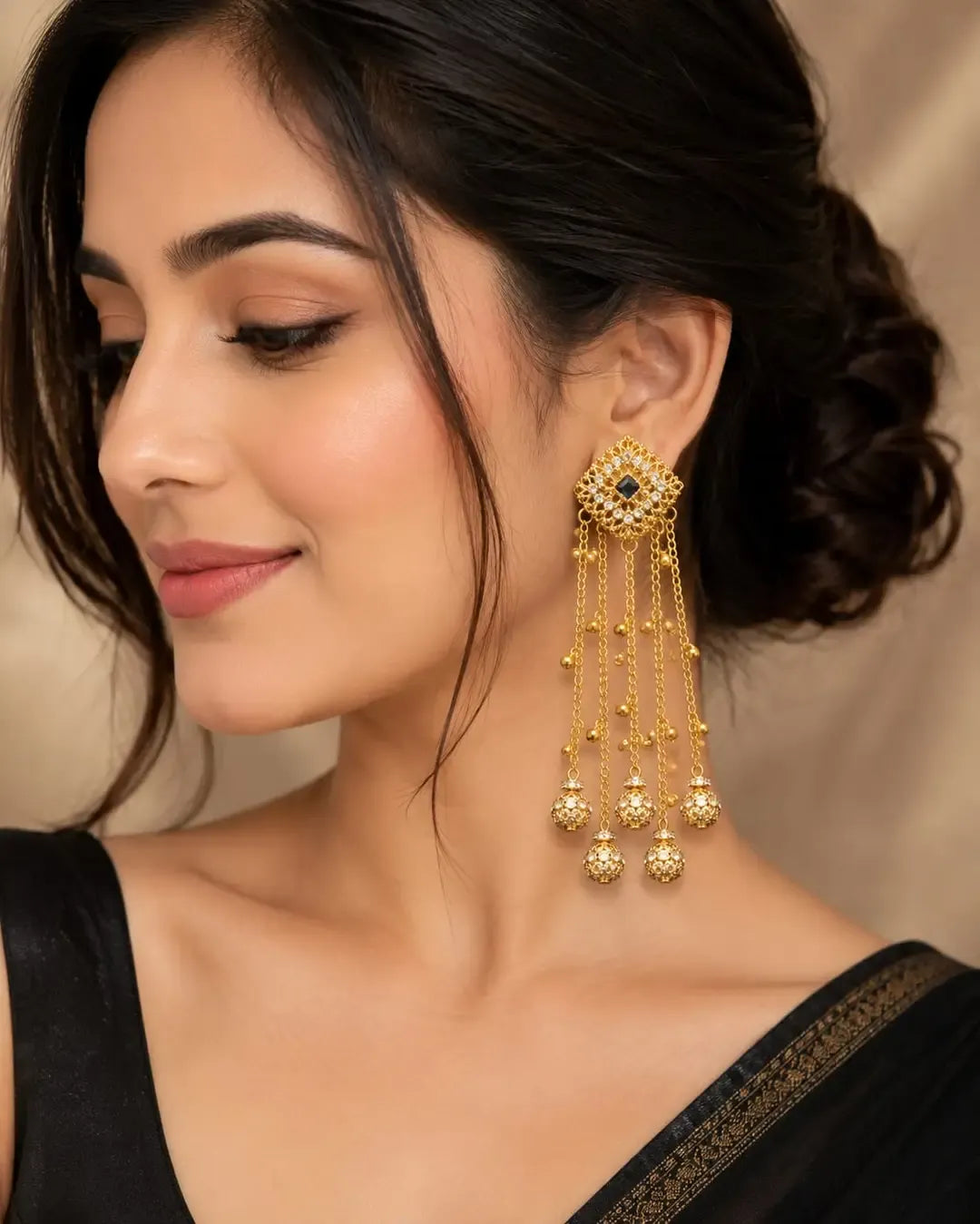 3-Layered Gold Plated Stone Earrings