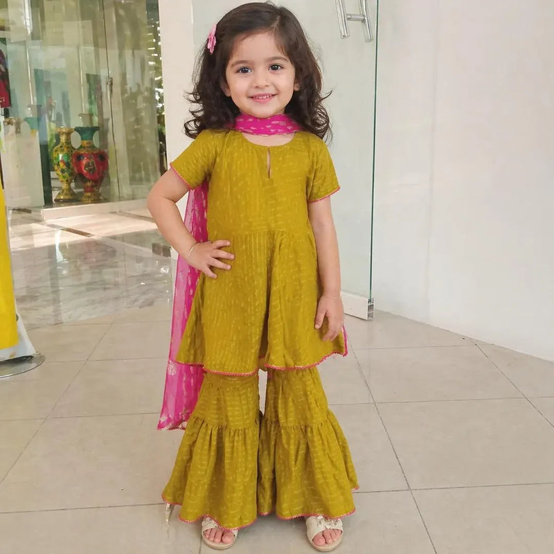 Mustard 3-Layer Girl's Lawn Sharara Set