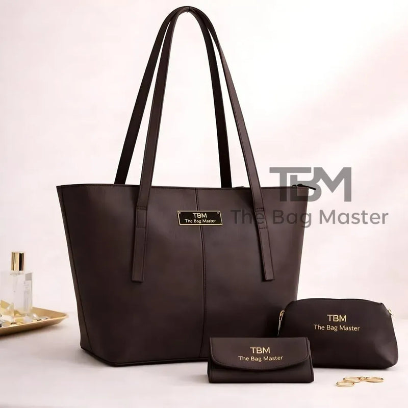 Brown Tote Bag Set (3 Pcs)