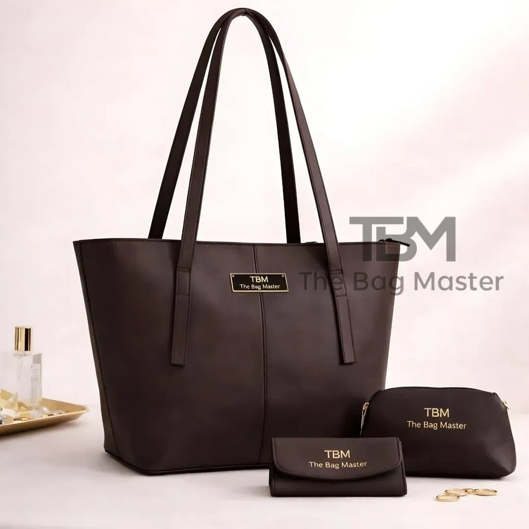 Tote Bag Set, Brown, 3 Pcs — JaanCi