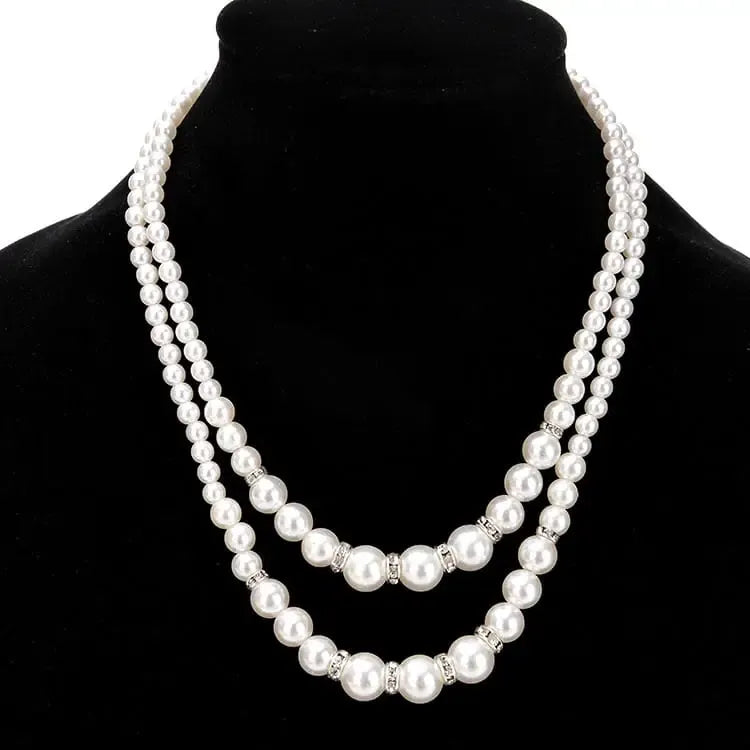 2-Layered Silver Plated Rhinestone Necklace