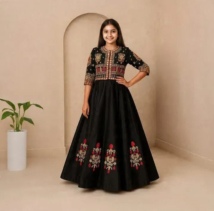 2 Pcs Girl's Silk Embroidered Maxi & Jacket — JaanCi