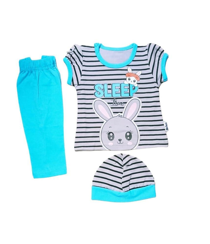 Baby Sleep T-Shirt Set — Blue Striped (0-1M)