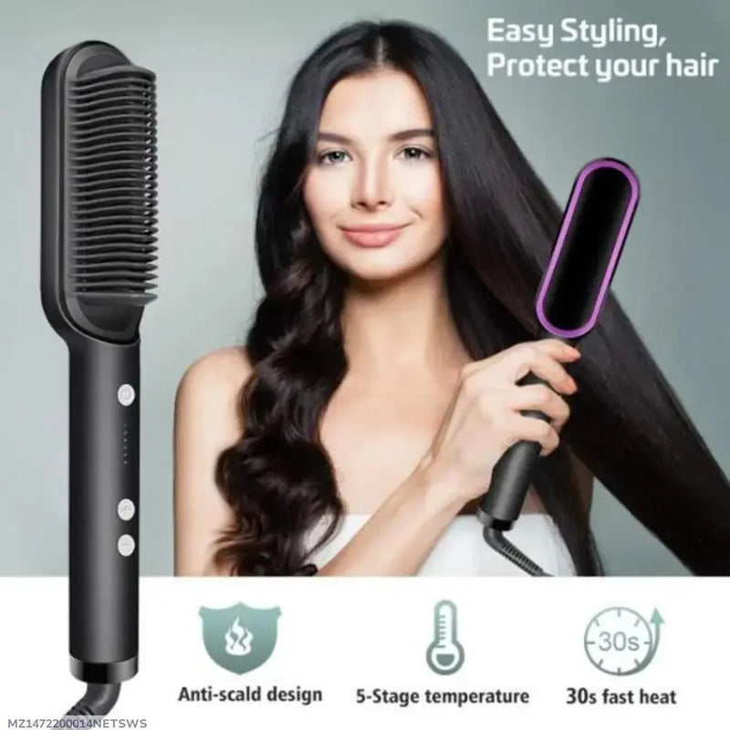 Hair Straightener Brush — 30s Heat & Anti-Scald