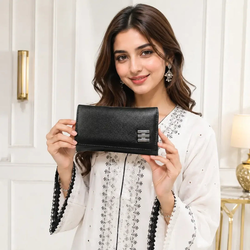 Ladies PU Leather Hand clutch Double Flap Magnetic Closure — shop at JaanCi
