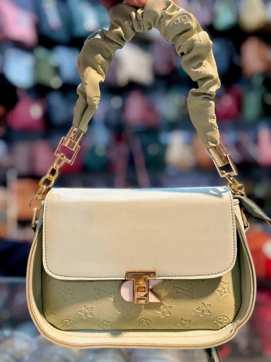 Scrunchie Handle Crossbody Bag with Chain