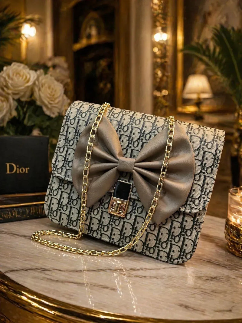 Dior-Style Brown Leather Chain Crossbody Bag