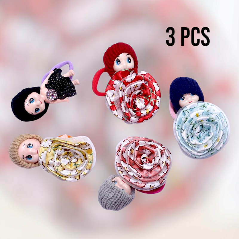 Doll Hair Ponies (3 Pcs, Rose Design)