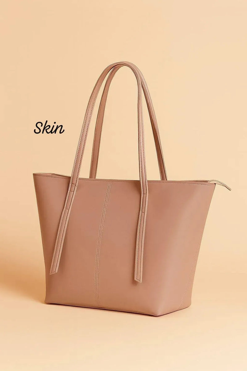 Beige PU Leather Tote Bag