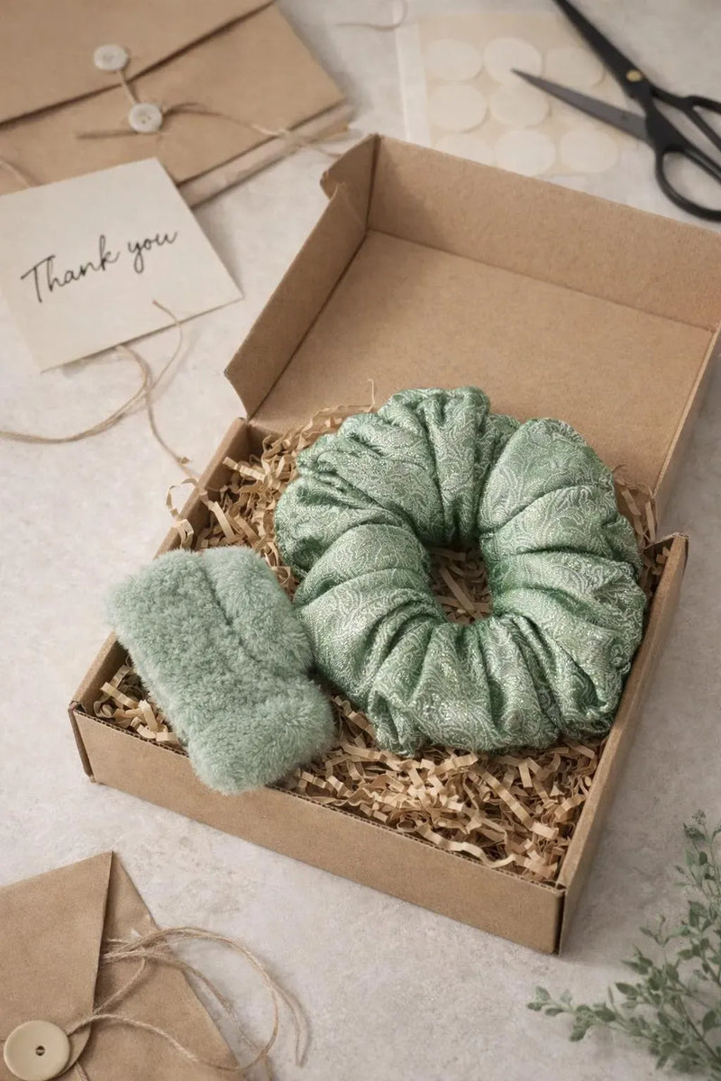 Green Silk Hair Scrunchie & Catcher Set for Daily Use — shop at JaanCi