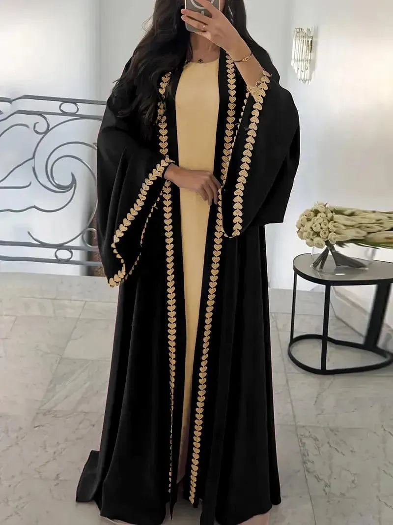 Black Georgette Embroidered Abaya with Heart Zarri Design — shop at JaanCi